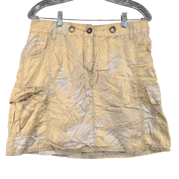 Merona Womens Cargo Skirt Yellow Tan Size 10 Cotton Pockets Palm Pattern - Picture 1 of 12